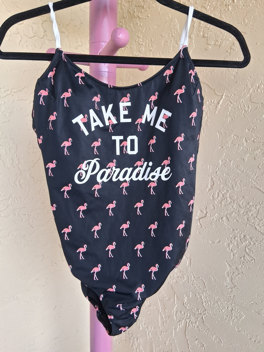 Victoria's Secret Black One-Piece Swimsuit with Pink Flamingo Print